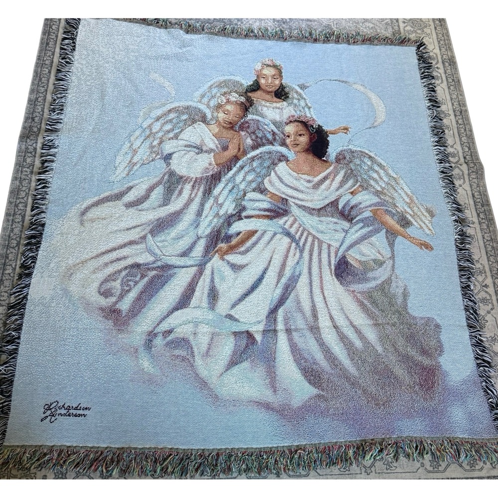VTG Richardson Anderson Angelic Trio Ebony Black Angels Woven Tapestry Throw